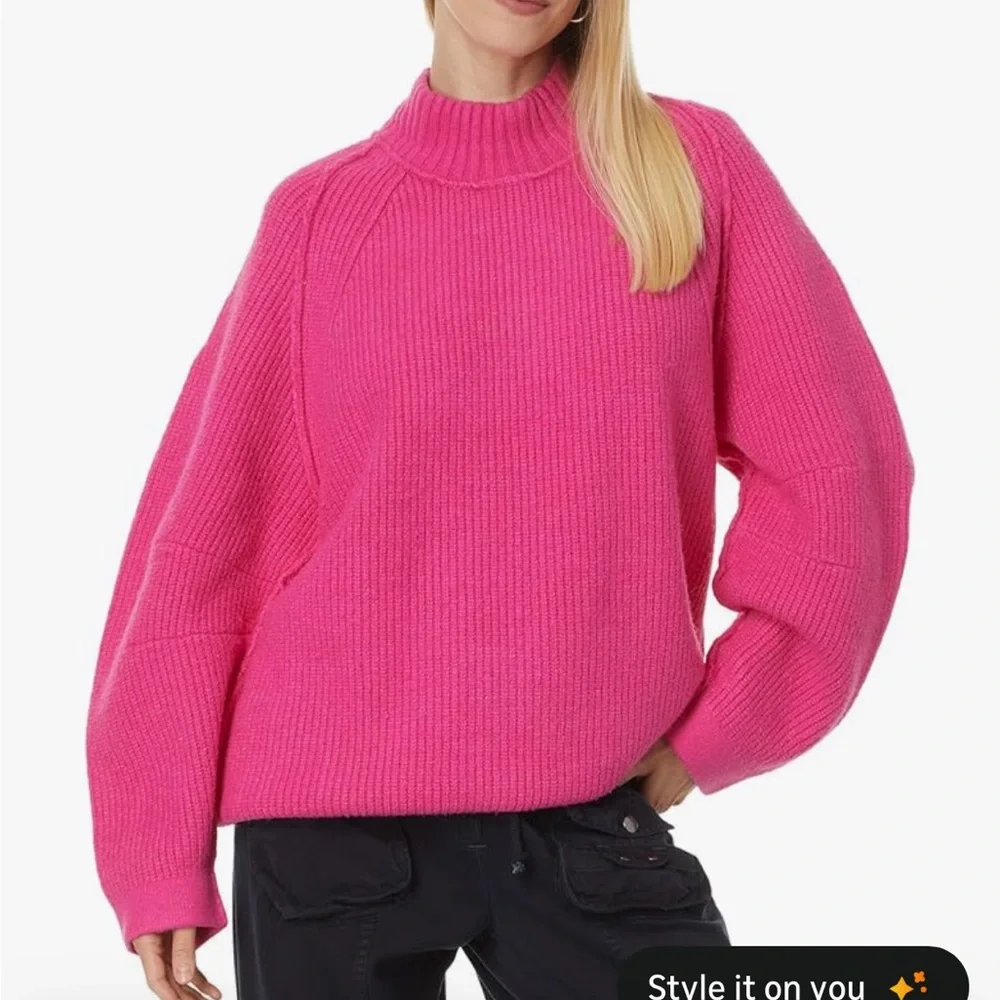 NWT Free People Sunbeam Sweater in Hot Pink Sz Small - Picture 6 of 15
